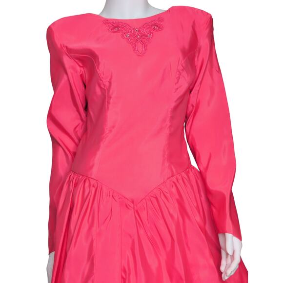 80s Pink Satin Bubble Evening Gown Party Prom Formal Maxi Dress XS Basque Waist - Picture 5 of 7